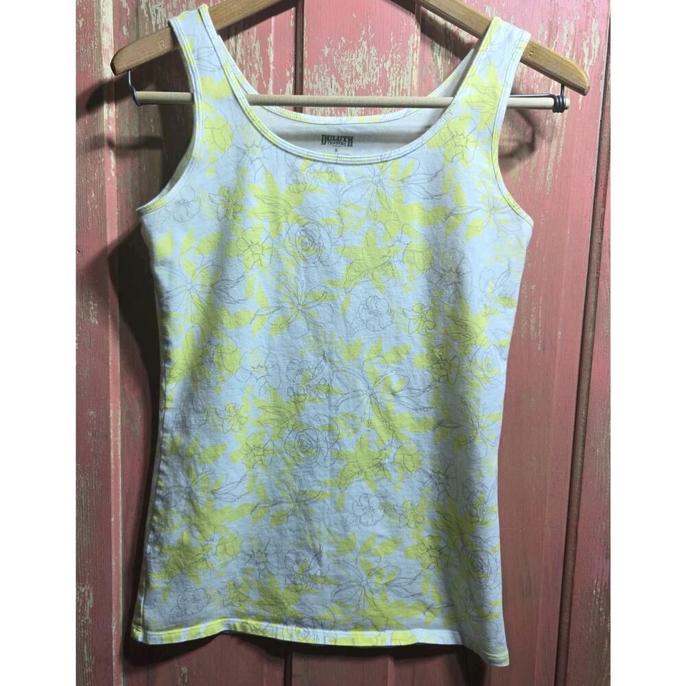 Duluth Trading Women Tank Top Cami Shirt Size Small Floral Layering Yellow Gray
